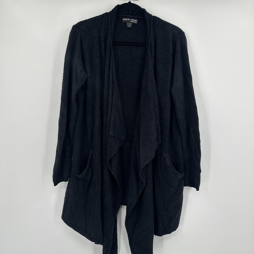 Barefoot Dreams Cardigan Womens L/XL Black CozyChic Lite Circle Open Pockets